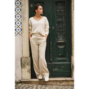 NWT ESQUALO Sand White Striped Linen Blend Trousers